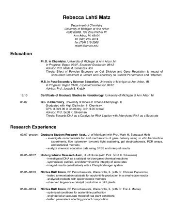 Becky's CV - The Michigan Nanotechnology Institute for Medicine ...