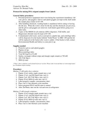 Dr. Bernard Yurke 1 Protocol for mixing DNA origami samples from ...