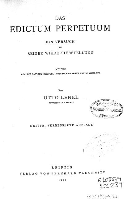 Das Edictum Perpetuum / Otto Lenel