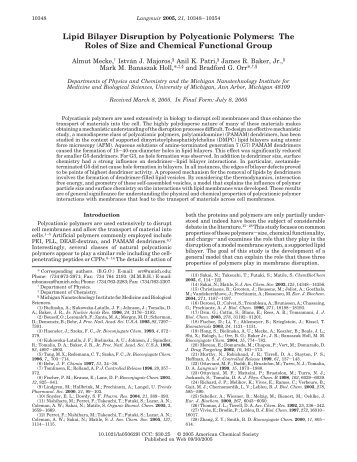 Lipid Bilayer Disruption by Polycationic Polymers - The Michigan ...