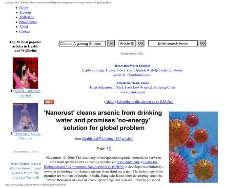 gizmag Article: 'Nanorust' cleans arsenic from ... - Rice University