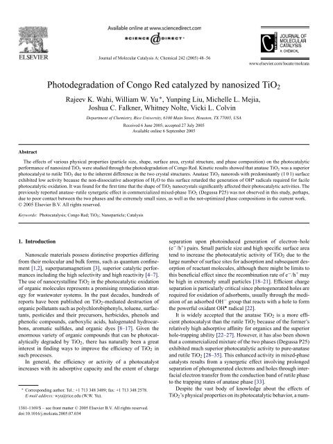 Photodegradation of Congo Red catalyzed by nanosized TiO2