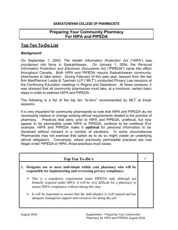 Preparing your Community Pharmacy for HIPA and PIPEDA - NAPRA