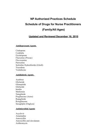 Nurse Practitioner Drug Schedule - NAPRA