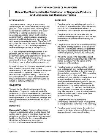 Role of the Pharmacist in the Distribution of Diagnostic ... - NAPRA