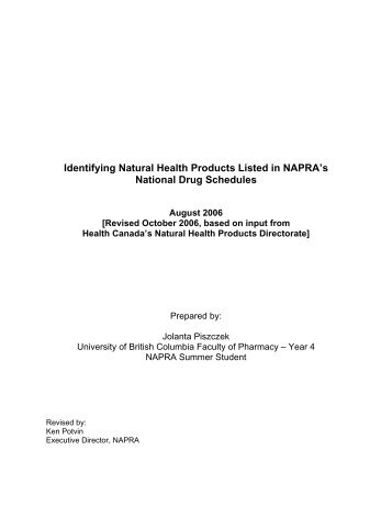 Identifying Potential Natural Health Products (NHPs) Listed ... - NAPRA