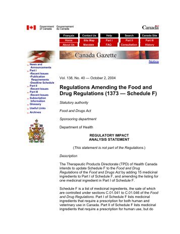 Regulations Amending the Food and Drug Regulations ... - NAPRA