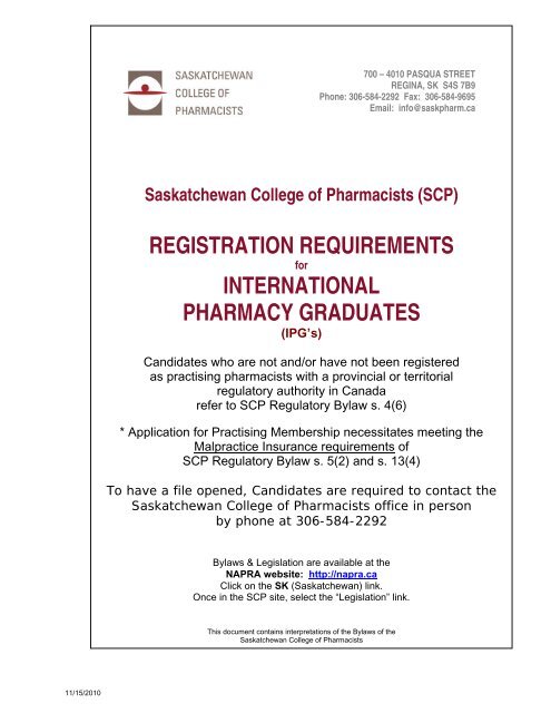 Saskatchewan College of Pharmacists (SCP) - NAPRA