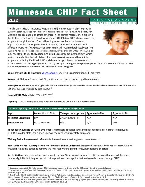 Minnesota CHIP Fact Sheet - National Academy for State Health Policy