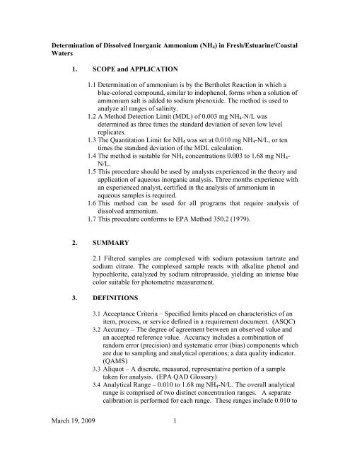 Determination of Dissolved Inorganic Ammonium - Nutrient ...