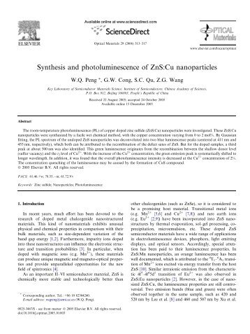 Synthesis and photoluminescence of ZnS:Cu nanoparticles