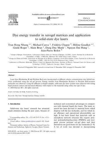 Dye energy transfer in xerogel matrices and application to solid ...