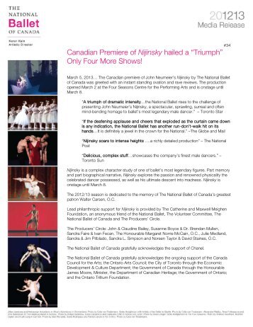 Canadian Premiere of Nijinsky hailed a “Triumph” - The National ...