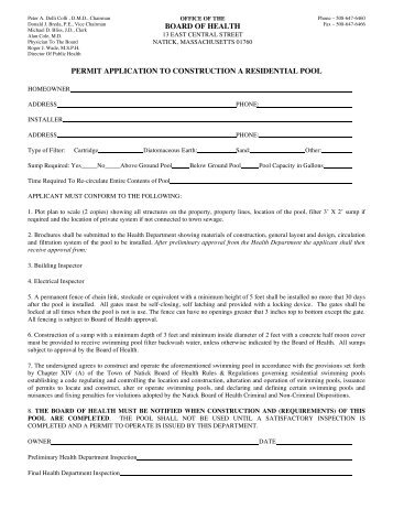 Permit to Constuct a Residential Pool - Town of Natick