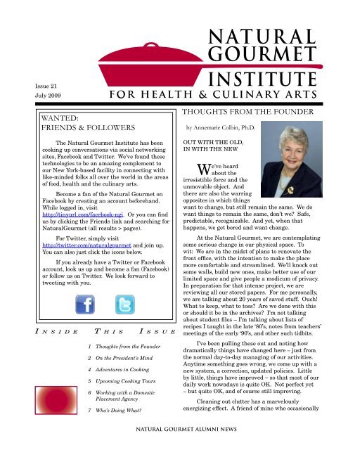 Alumni Newsletter -- Jul '09 (PDF) - The Natural Gourmet Institute