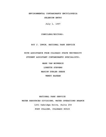 selenium environmental hazard summary - National Park Service