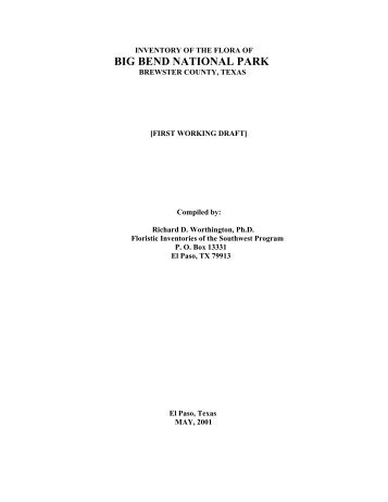 Inventory of the flora of Big Bend National Park Brewster County ...