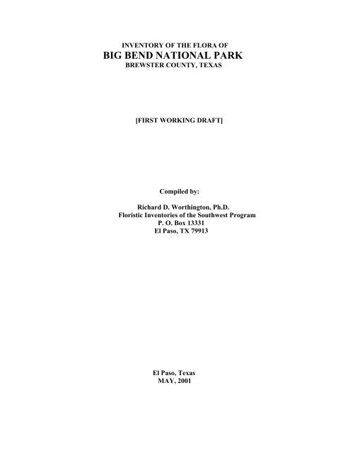 Inventory of the flora of Big Bend National Park Brewster County ...