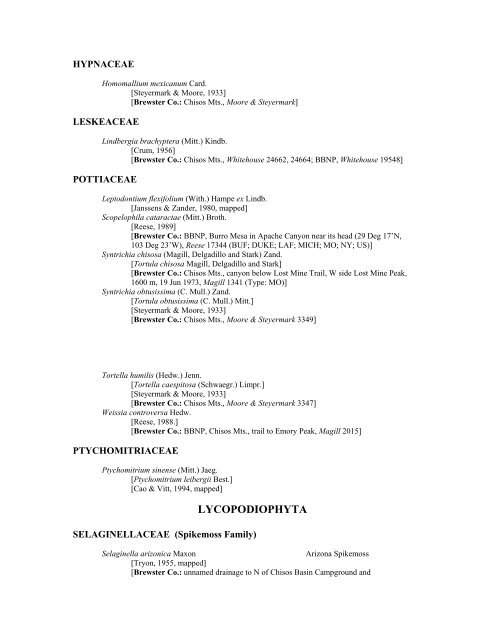 Inventory of the flora of Big Bend National Park Brewster County ...