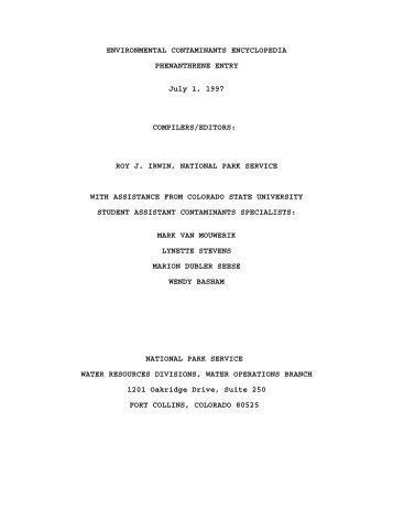 Environmental contaminants encyclopedia - National Park Service