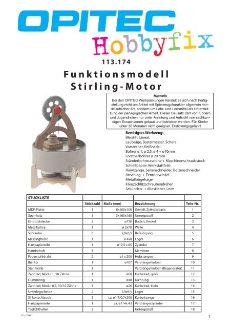 113.174 Funktionsmodell Stirling-Motor