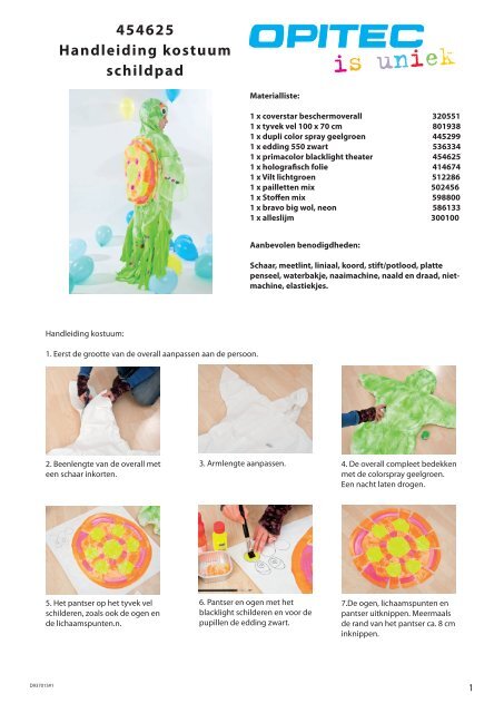 454625 Handleiding kostuum schildpad