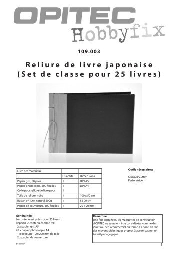 Reliure de livre japonaise (Set de classe pour 25 livres)