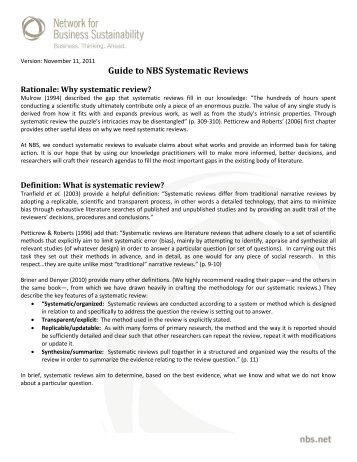 Guide to NBS Systematic Reviews - Network for Business ...