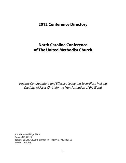 2012 Conference Directory North Carolina Conference Of The