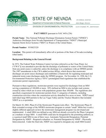 NDOT MS4 Permit Fact Sheet - Nevada Division of Environmental ...