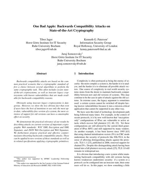 One Bad Apple: Backwards Compatibility Attacks on State-of-the-Art ...