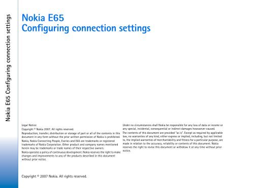 Nokia E65 Configuring connection settings