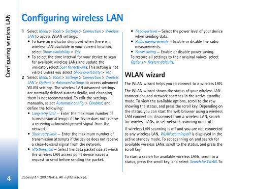 Nokia E65 Configuring connection settings