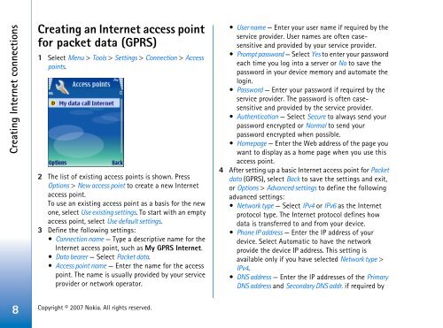 Nokia E65 Configuring connection settings