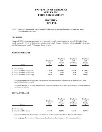 university of nebraska nuflex 2012 price tag summary monthly 100 ...