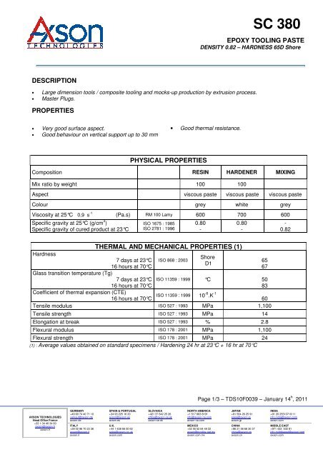 Datasheet Axson Epoxy-paste SC 380 - Nedcam