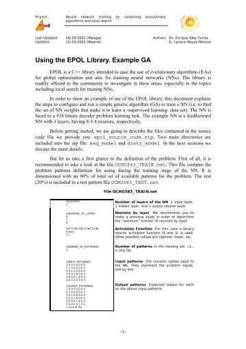 Using the EPOL Library. Example GA - NEO