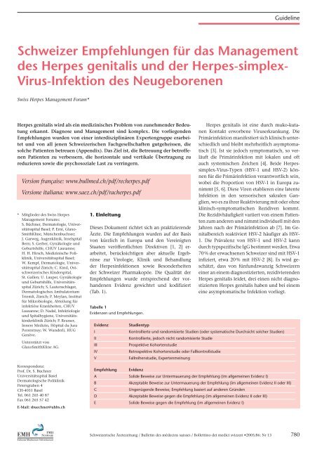 Schweizer Empfehlungen für das Management des Herpes genitalis ...