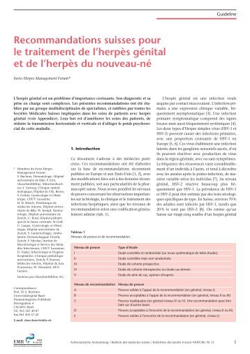 Recommandations suisses pour le traitement de l'herpès génital et ...