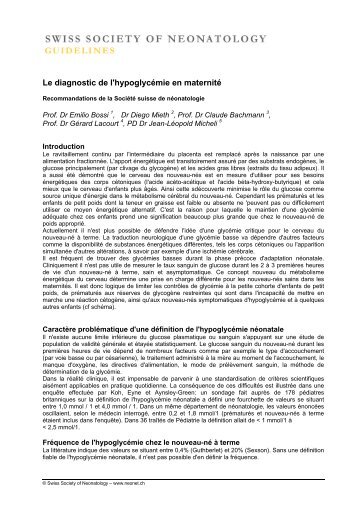 Le diagnostic de l'hypoglycémie en maternité - Swiss Society of ...