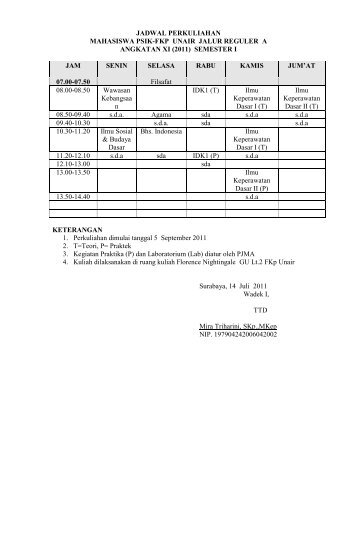 JADWAL PERKULIAHAN - Fakultas Keperawatan - Unair