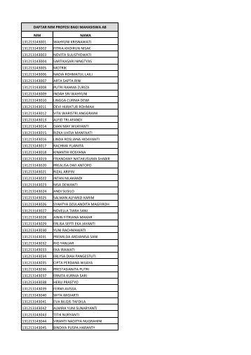 nim nama 131213143001 wahyuni krisnawati 131213143002 fitria ...