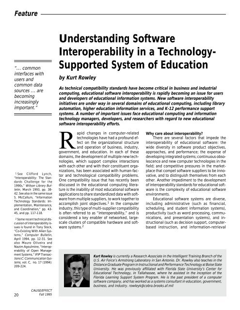 Understanding Software Interoperability in a Technology ... - Educause