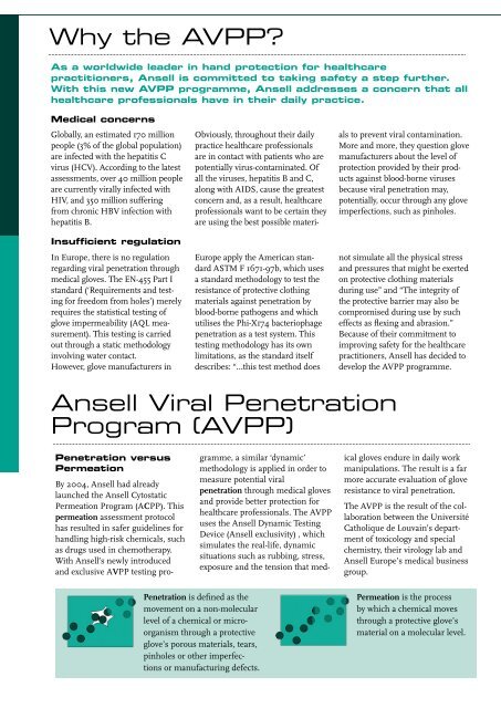 AVPP: Ansell Viral Penetration Program - Ansell Healthcare Europe