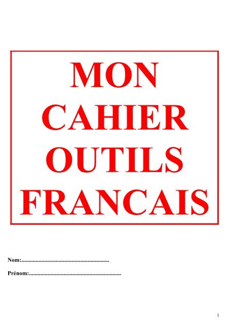 Mon Cahier Outils Francais Nom