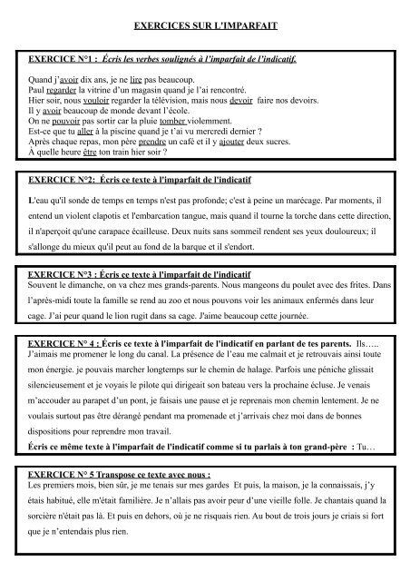 Exercices Sur L Imparfait
