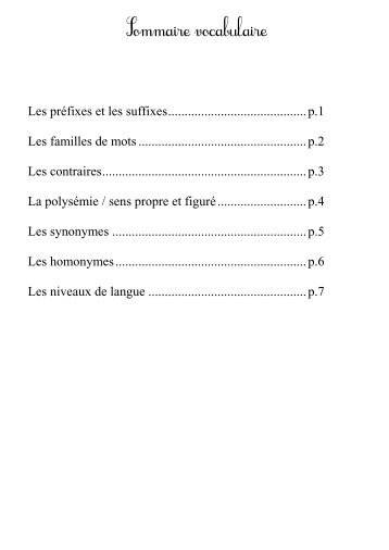 Sommaire vocabulaire