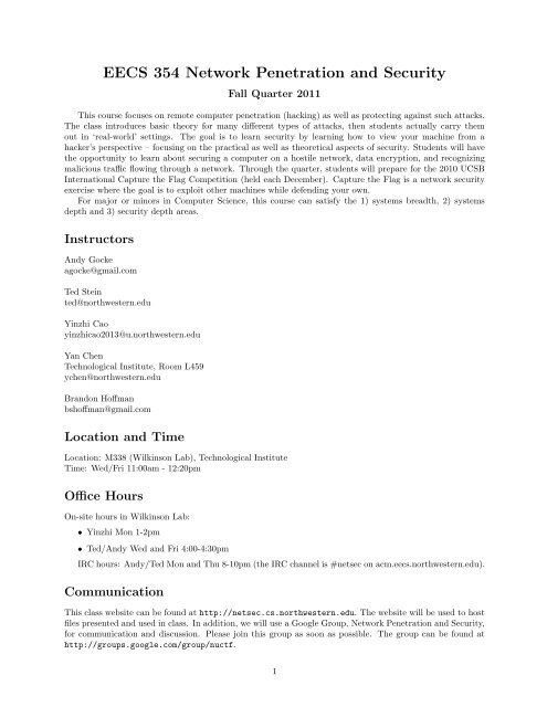 EECS 354 Network Penetration and Security