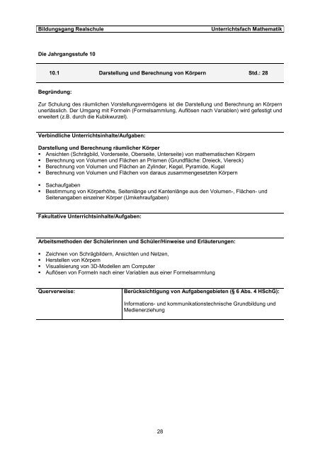 Auszug Lehrplan Mathematik