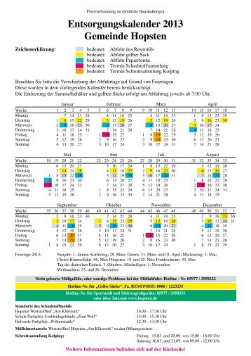 Entsorgungskalender 2013 Gemeinde Hopsten